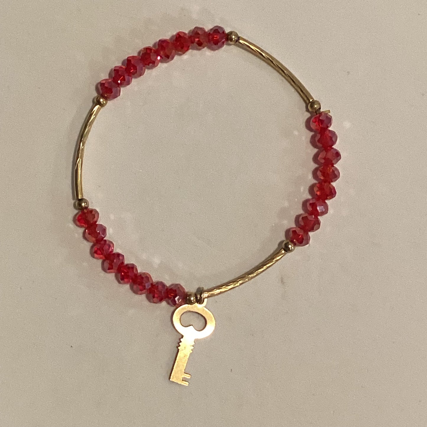 Red crystal Bracelet with key to my heart