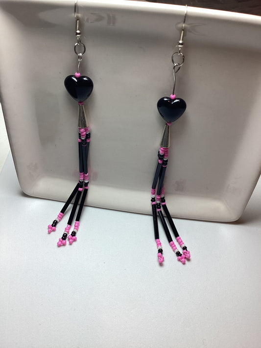 Black heart fringe Earrings